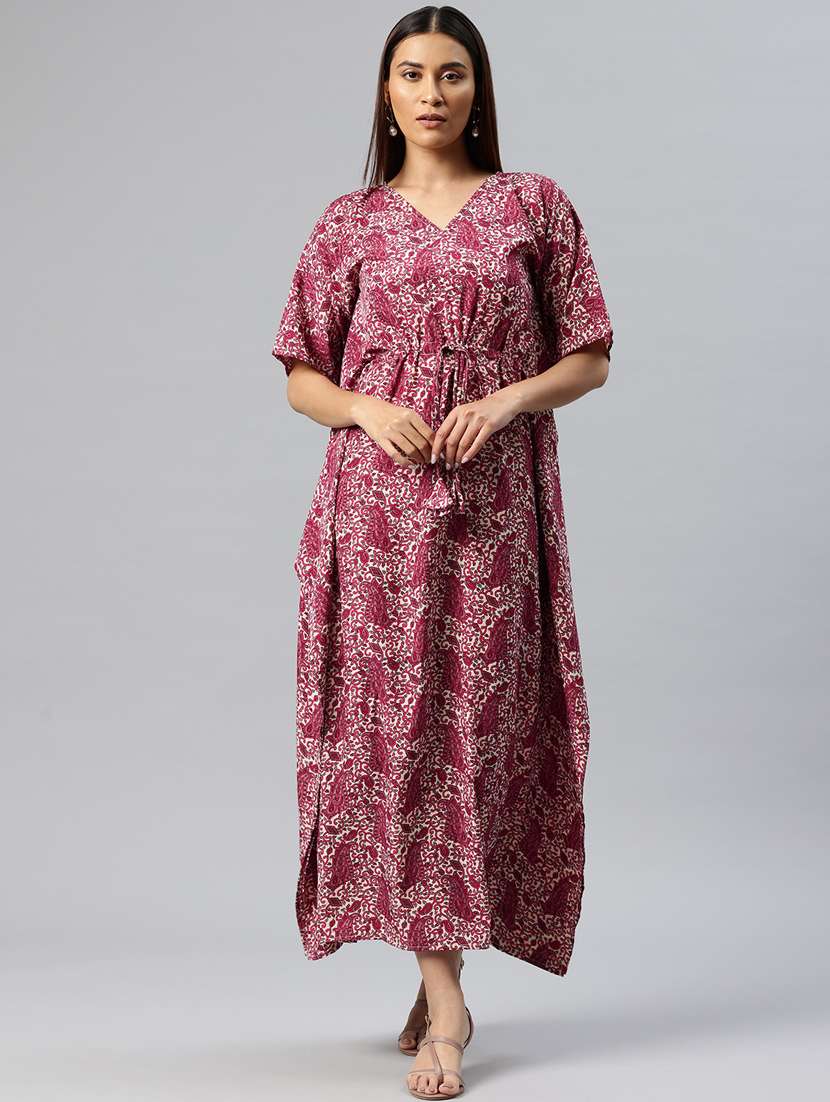women pink poly crepe kaftan dress