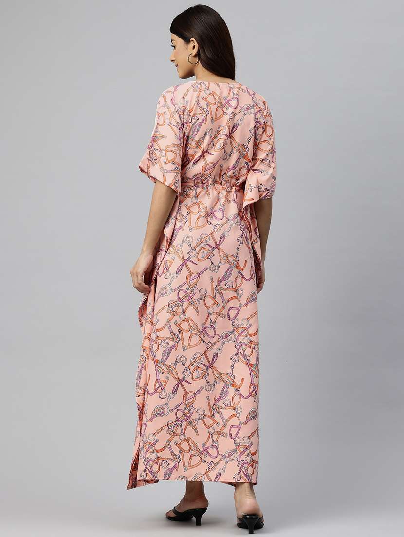 women peach poly crepe kaftan dress - 21313876 -  Standard Image - 2