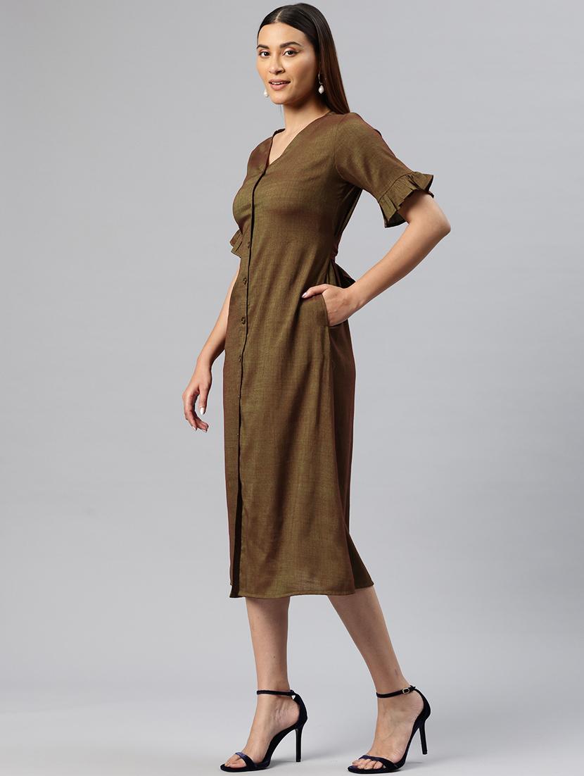 women solid button down a-line dress - 21313878 - Standard Image - 2