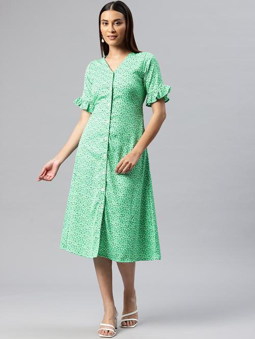 women printed button down a-line dress - 21313879 - Standard Image - 0