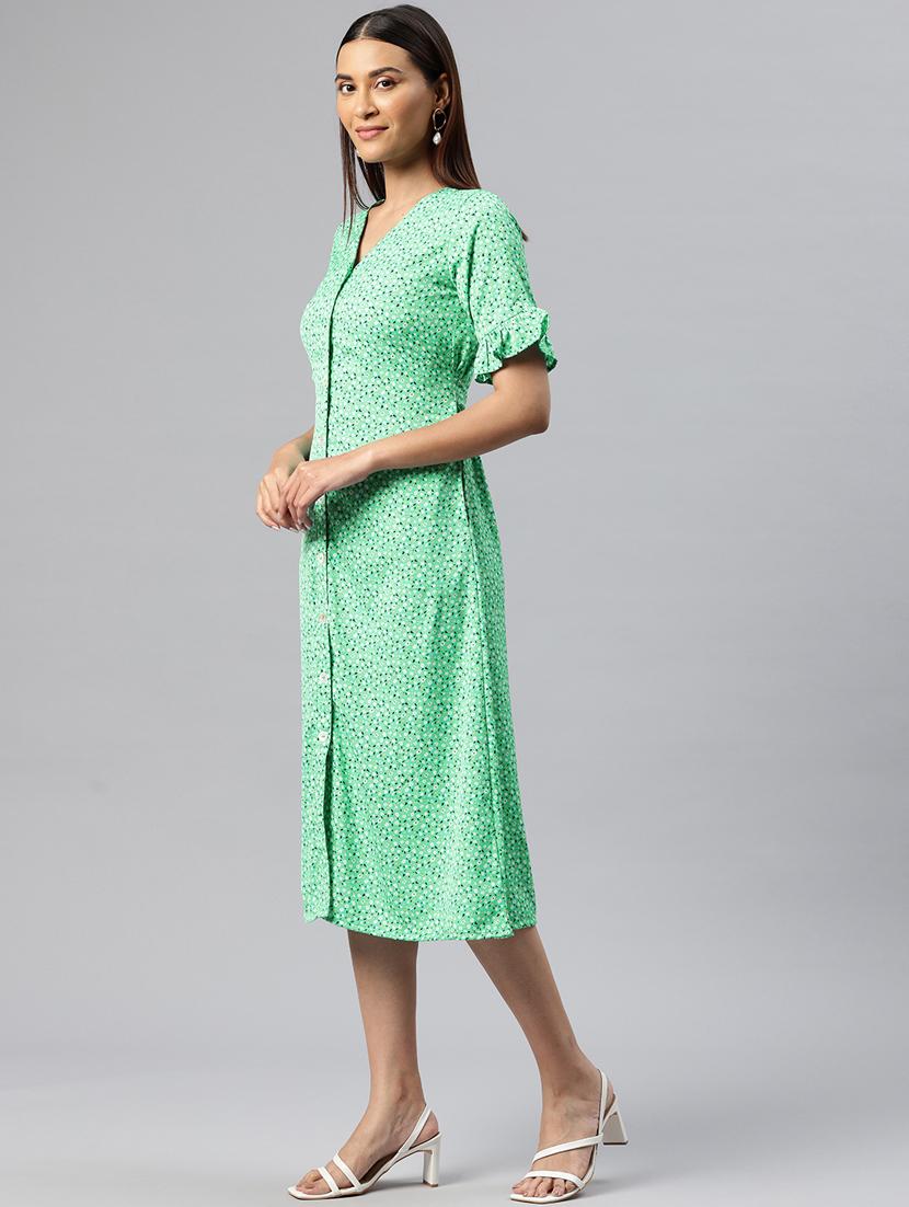 women printed button down a-line dress - 21313879 - Standard Image - 2
