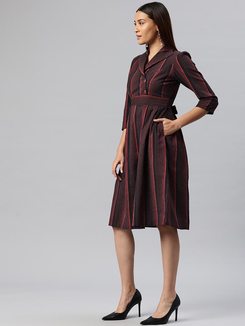 women striped overlap neck button down dress - 21313883 - Standard Image - 2