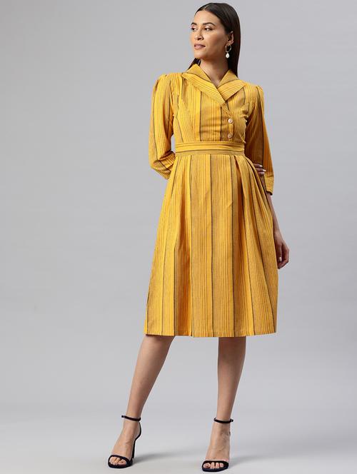 women striped overlap neck button down dress - 21313884 - Standard Image - 0