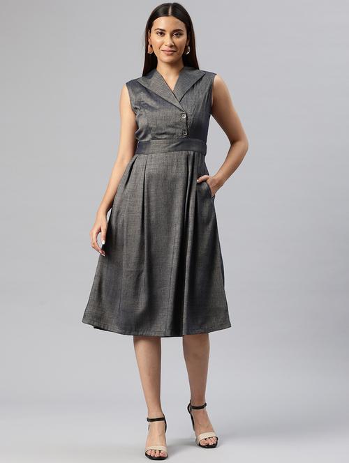 women solid overlap neck a-line dress - 21313886 -  Standard Image - 0