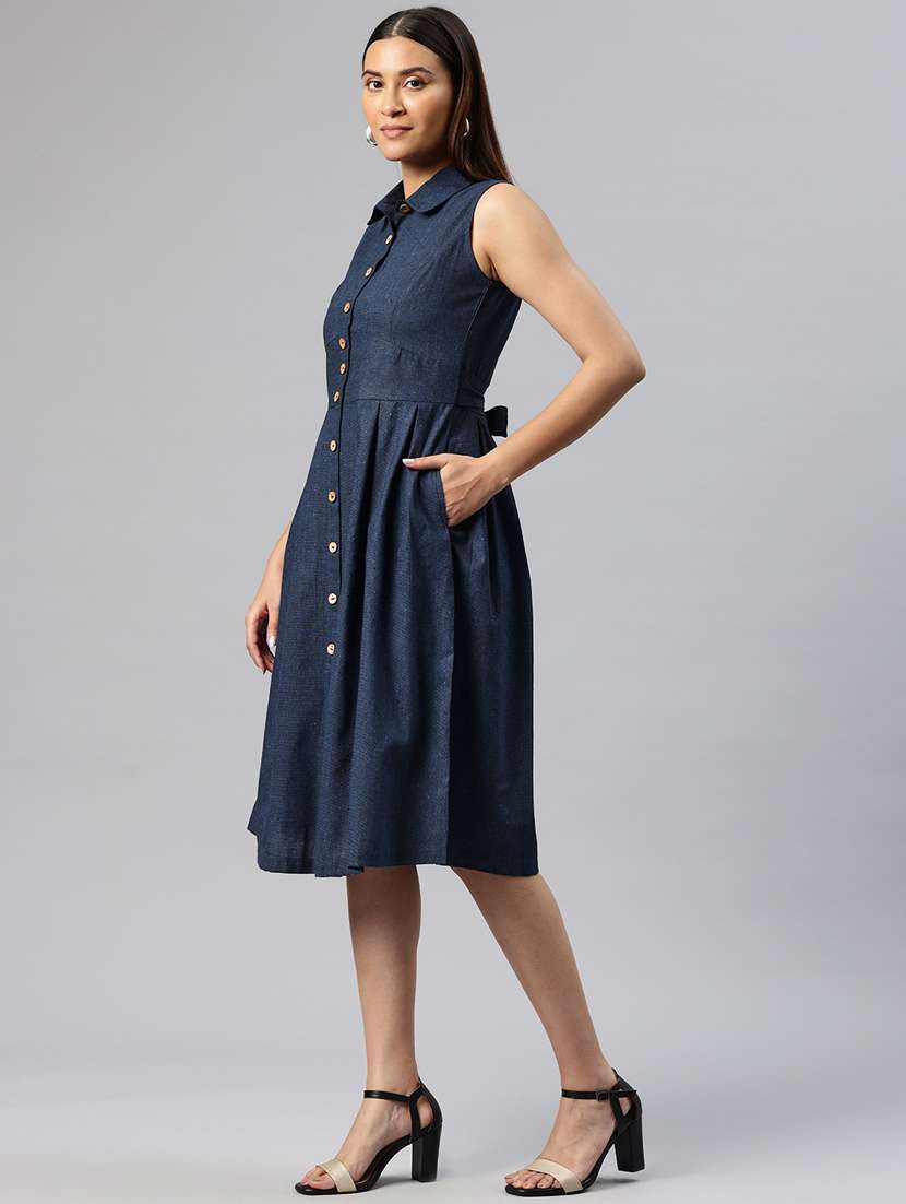 women solid collared sleeveless button down dress - 21313887 -  Standard Image - 2