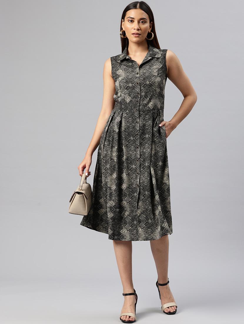 women solid collared sleeveless button down dress - 21313889 -  Zoom Image - 0