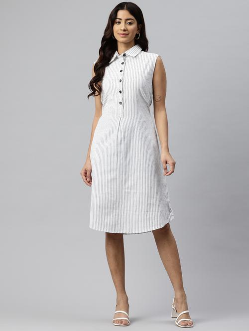 women striped collared sleeveless a-line dress - 21313891 -  Standard Image - 0