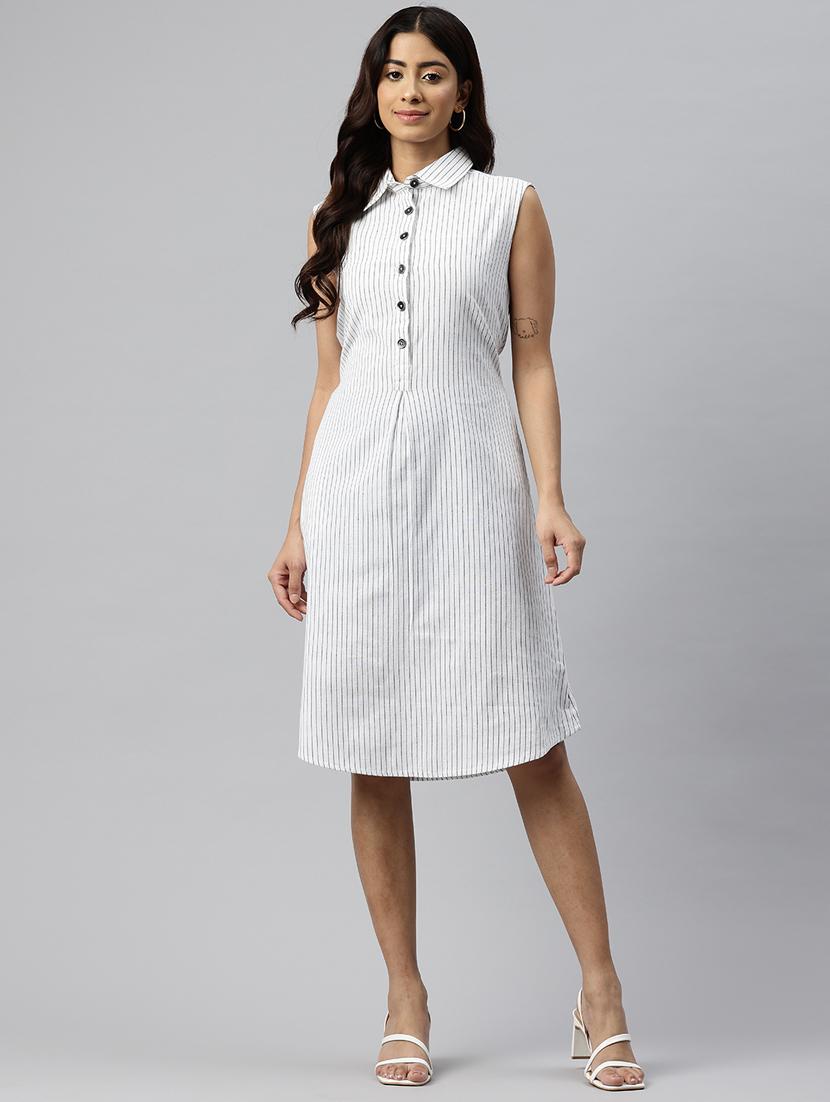 women striped collared sleeveless a-line dress - 21313891 -  Zoom Image - 0