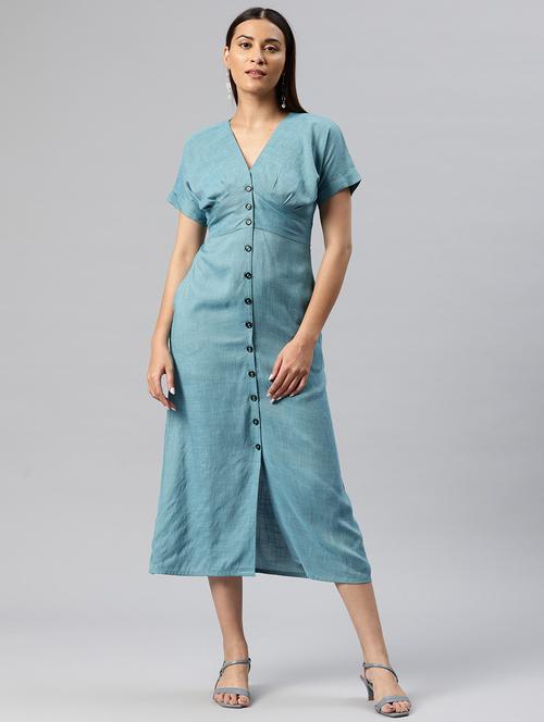 women solid button down a-line dress - 21313893 - Standard Image - 0