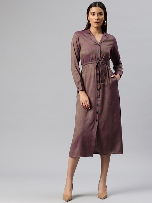 women solid collared button down shirt dress - 21313896 - Standard Image - 0