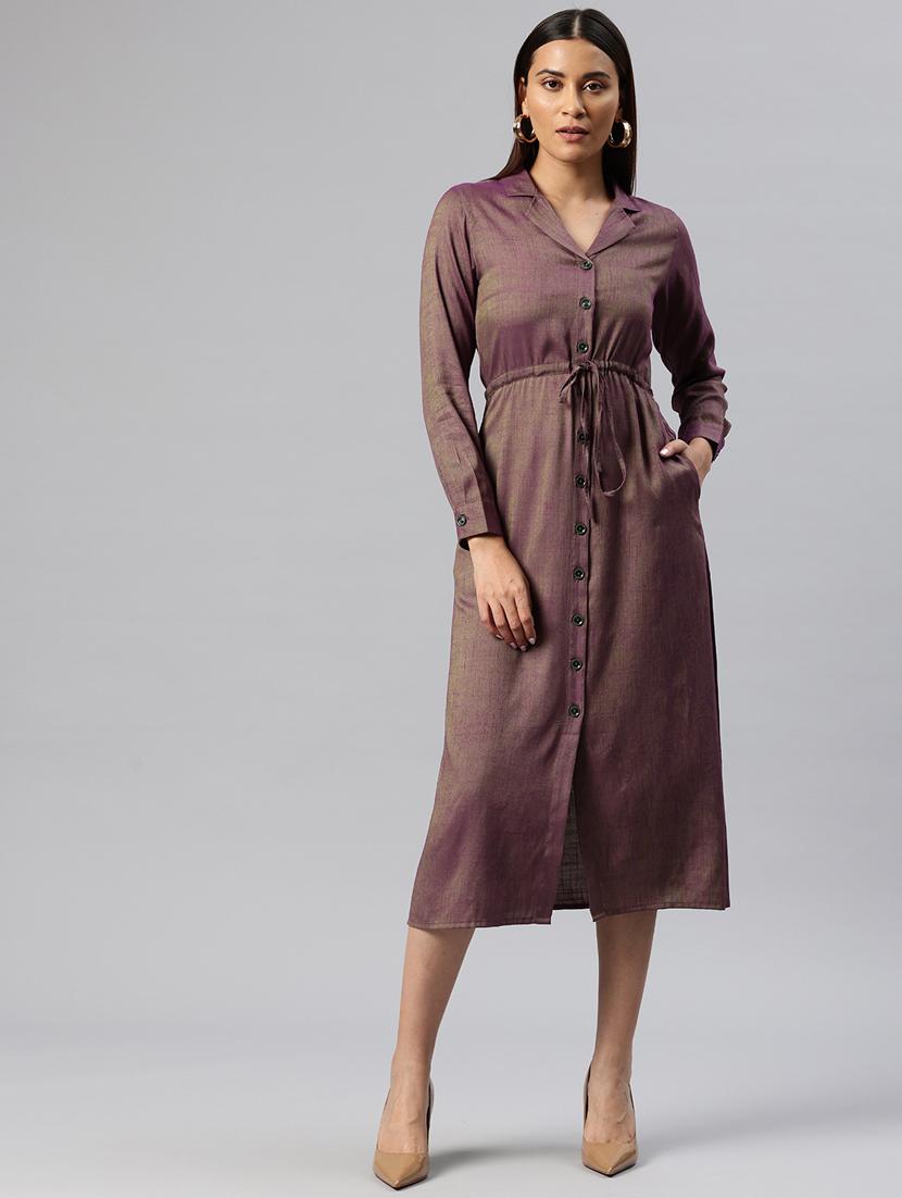 women solid collared button down shirt dress - 21313896 - Zoom Image - 0