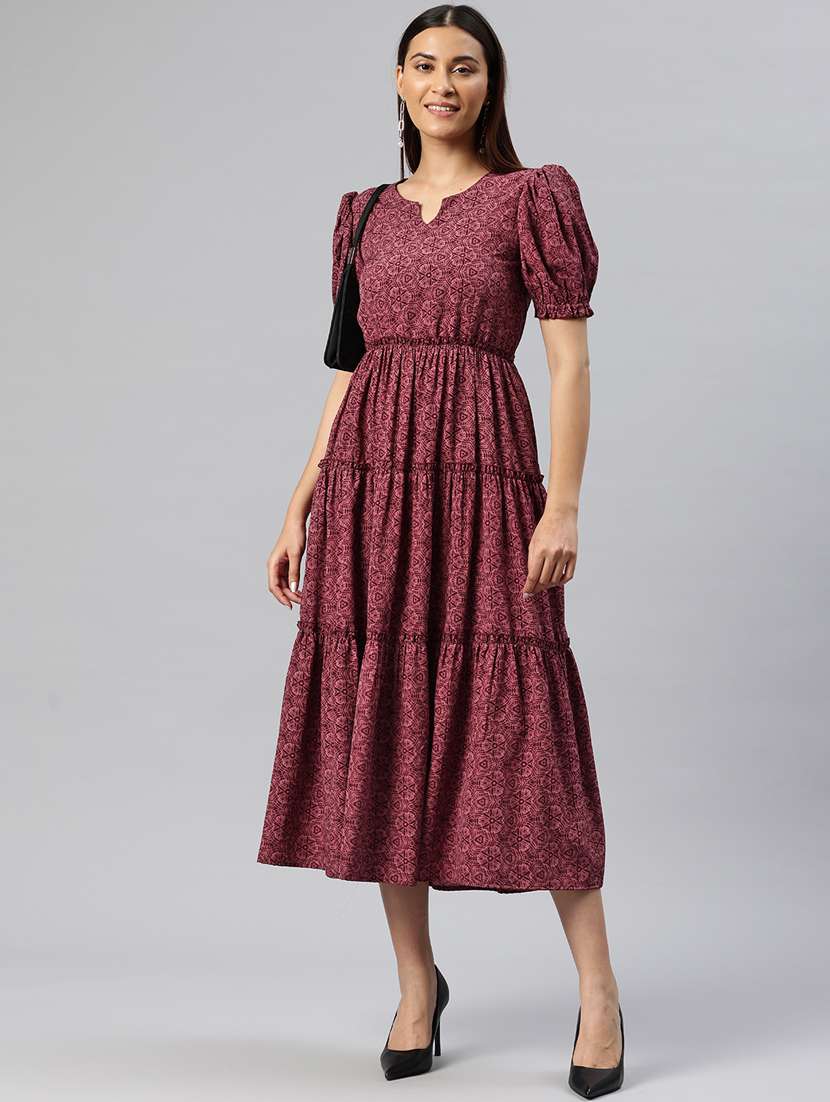women printed puff sleeves tiered dress - 21313898 - Zoom Image - 0