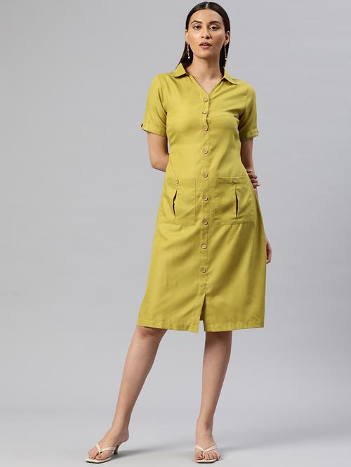 women mustard cotton shirt dress - 21313901 - Standard Image - 0