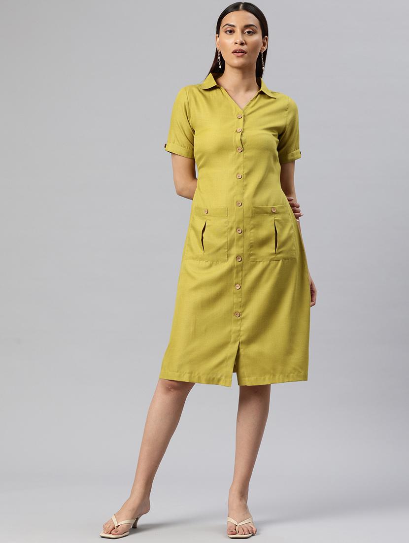women mustard cotton shirt dress - 21313901 - Zoom Image - 0