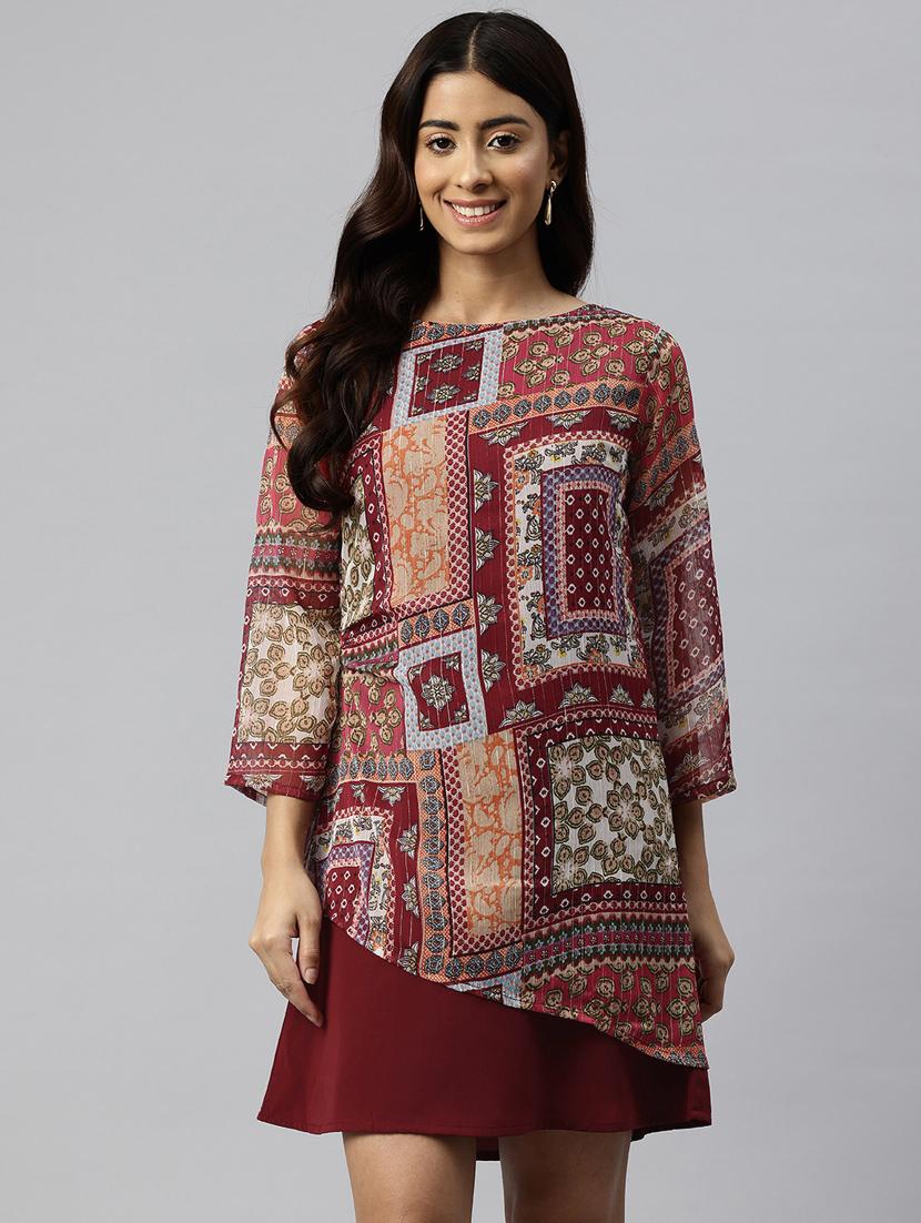women printed boat neck a-line dress