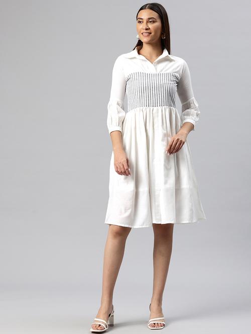 women striped collared a-line dress - 21313906 - Standard Image - 0