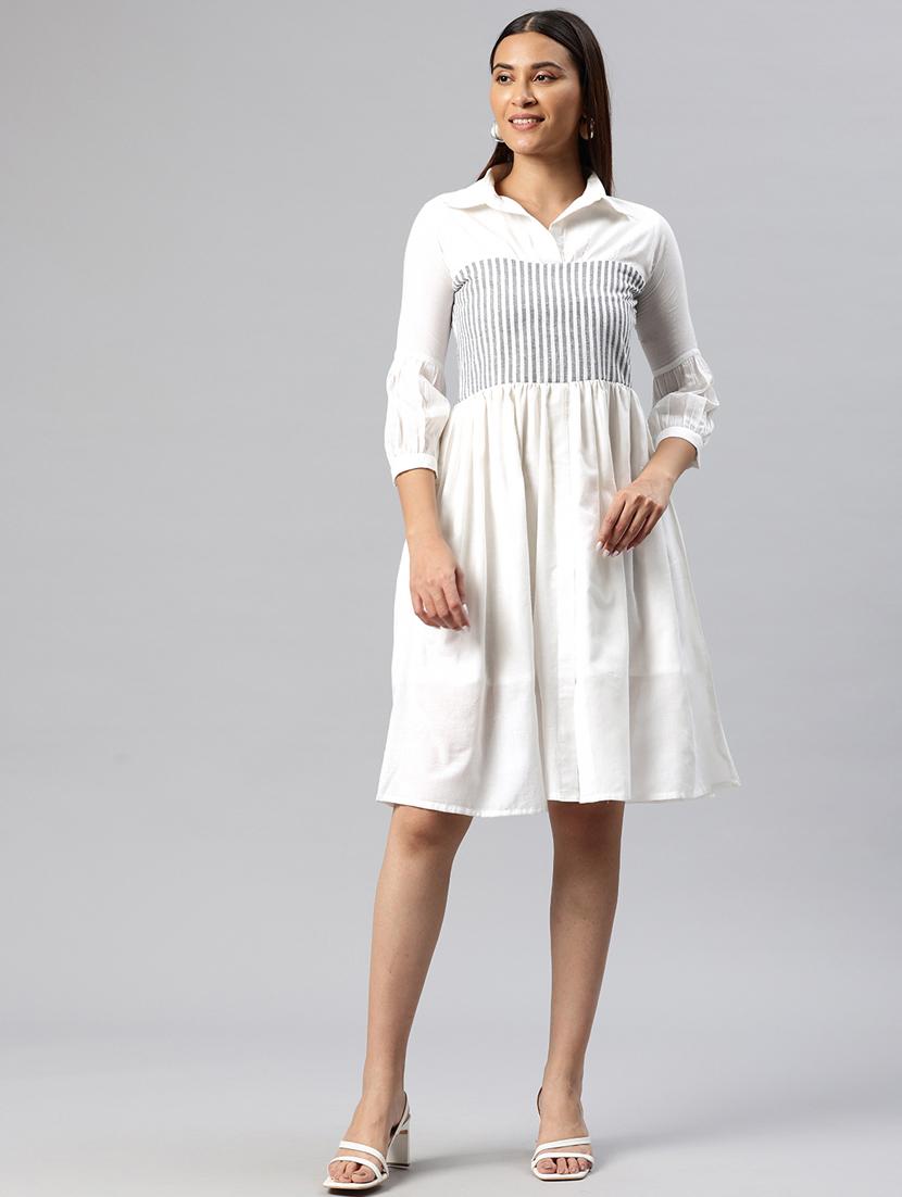 women striped collared a-line dress - 21313906 - Zoom Image - 0