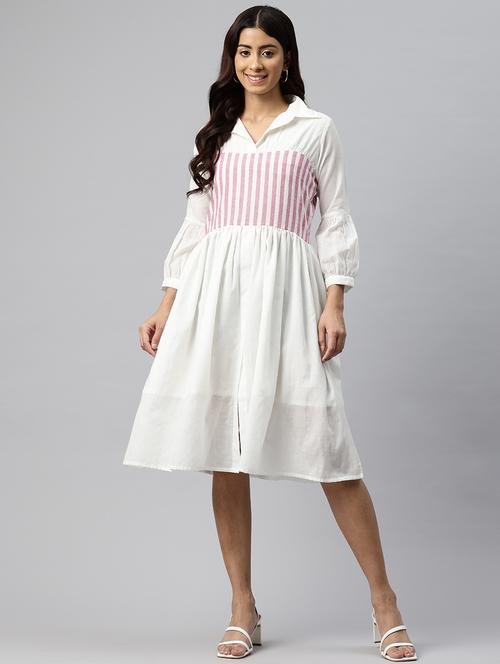 women white cotton fit & flare dress - 21313907 -  Standard Image - 0