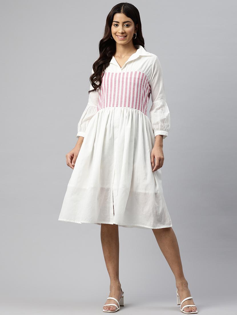 women white cotton fit & flare dress - 21313907 -  Zoom Image - 0