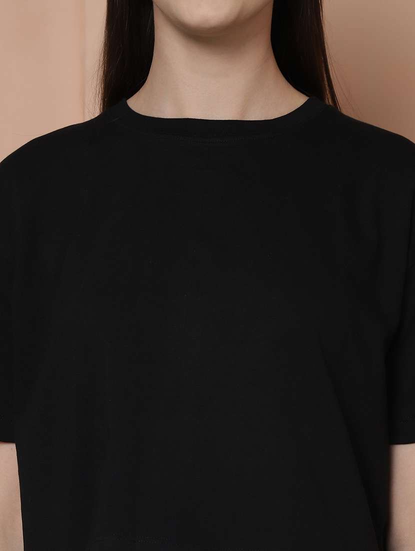 Women Solid Crop Oversized T Shirt