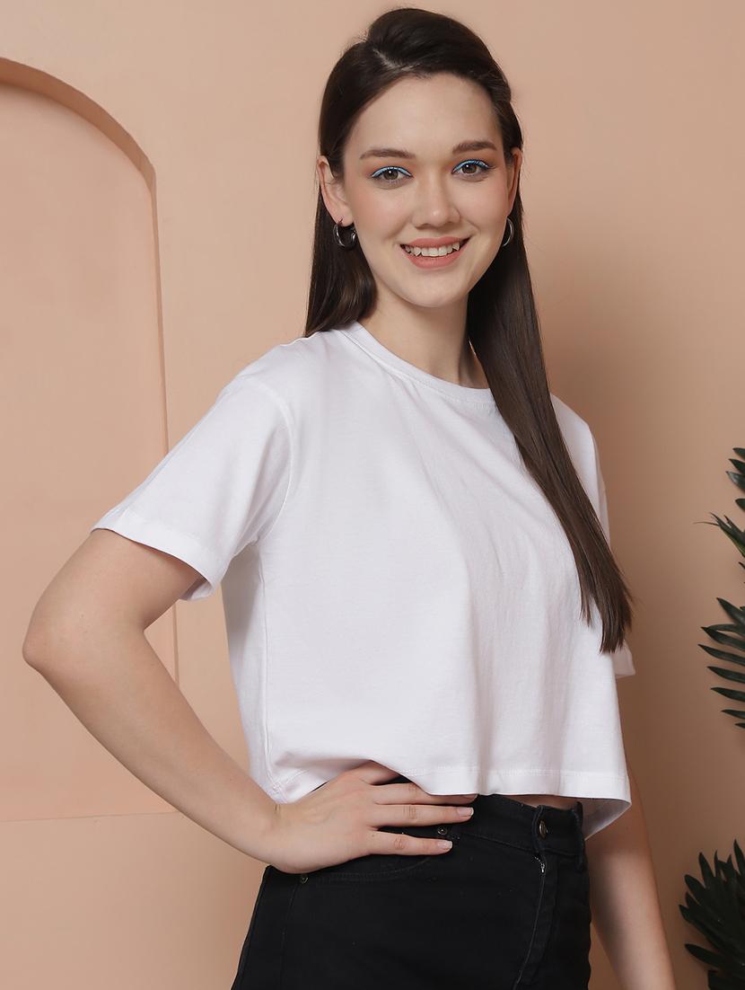 women solid crop oversized t-shirt - 21315087 - Standard Image - 2
