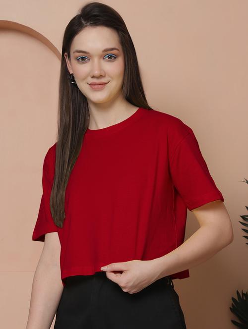 women solid crop oversized t-shirt - 21315088 -  Standard Image - 0