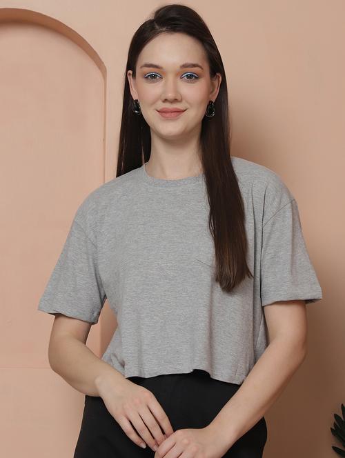 women solid crop oversized t-shirt - 21315089 -  Standard Image - 0