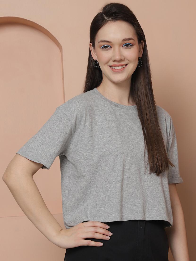women solid crop oversized t-shirt - 21315089 - Standard Image - 2