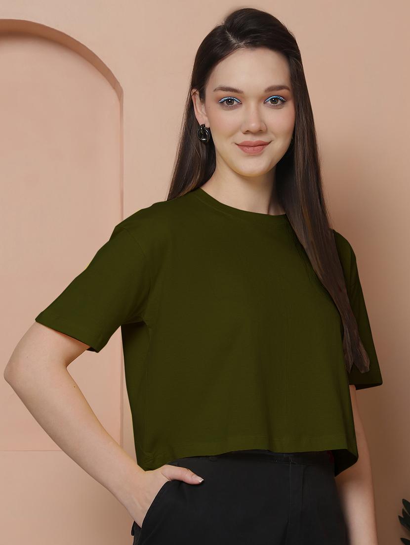 women solid crop oversized t-shirt - 21315100 - Standard Image - 2