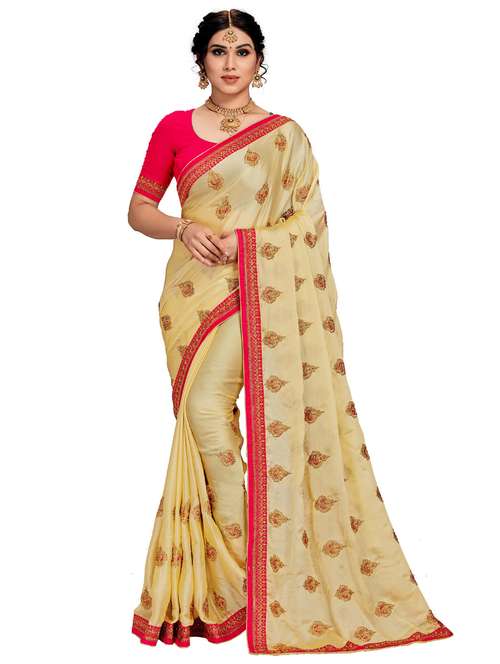 women yellow embroidered saree with blouse - 21317345 -  Standard Image - 0