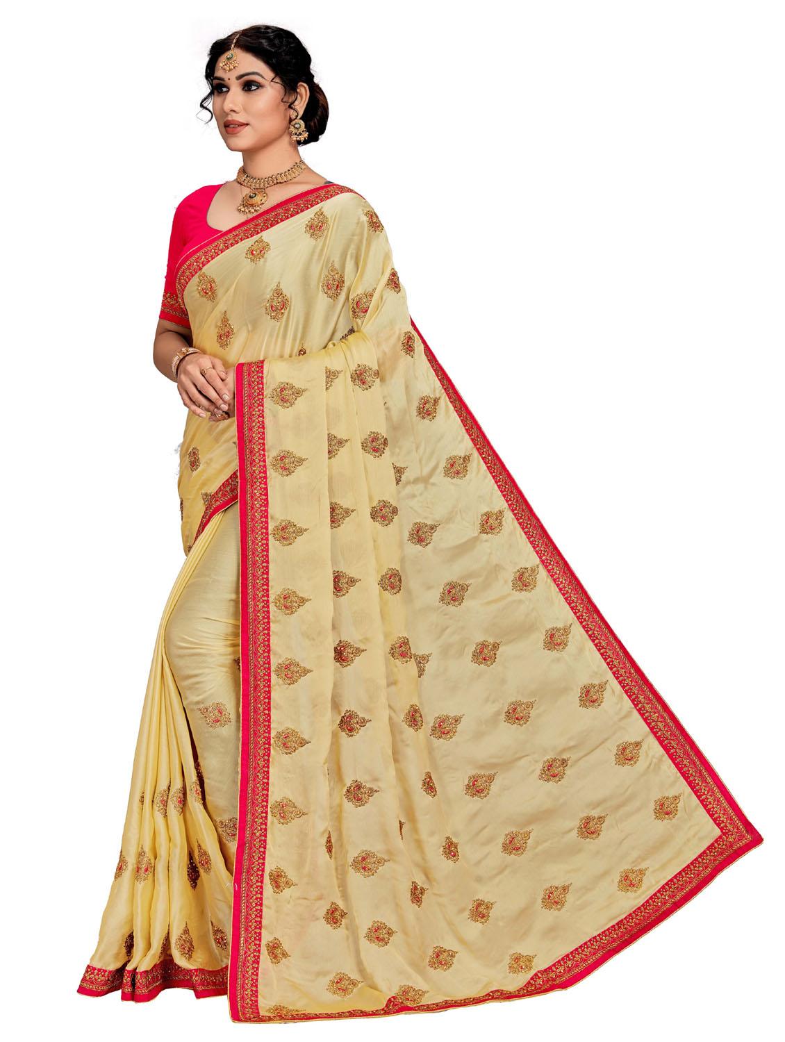 women yellow embroidered saree with blouse - 21317345 - Standard Image - 2