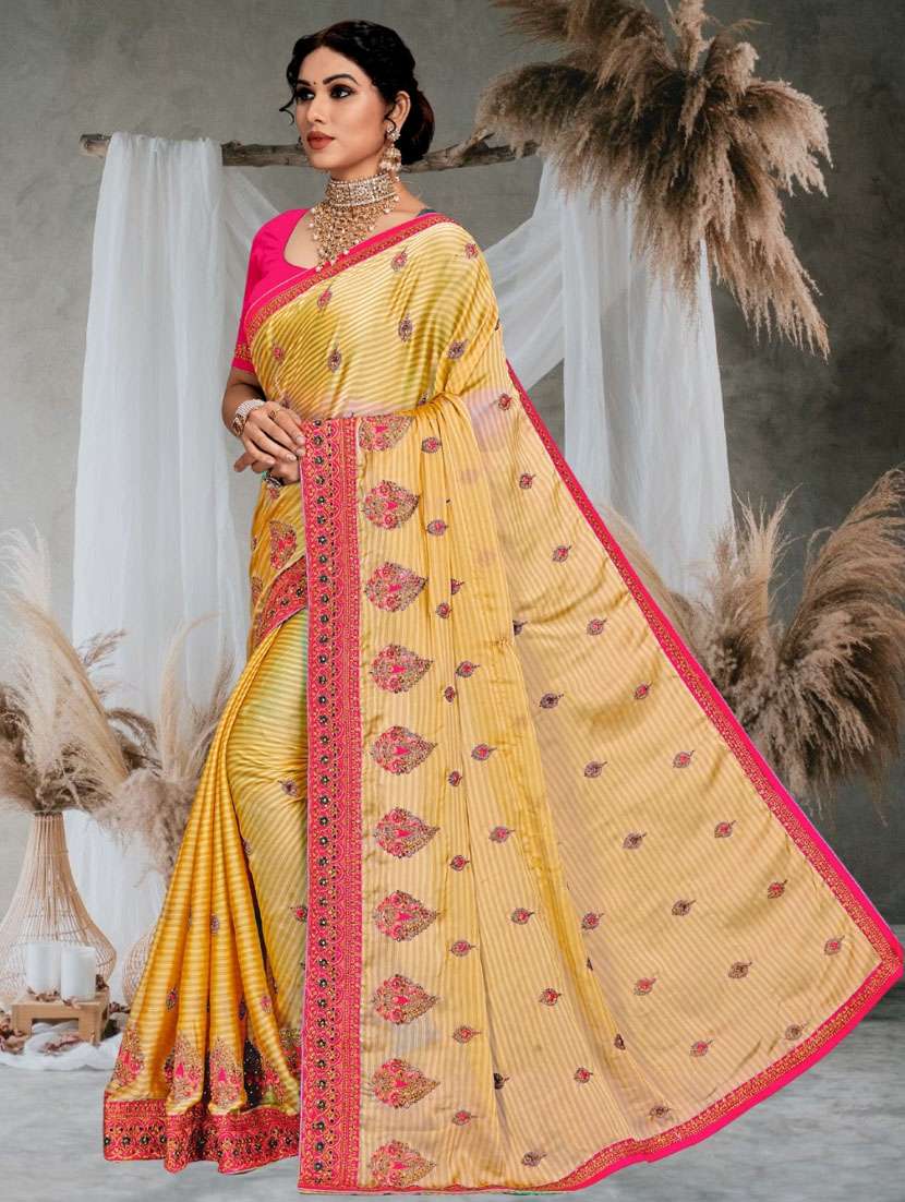 women yellow embroidered saree with blouse - 21317384 -  Standard Image - 2