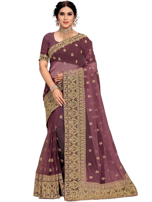 women purple embroidered saree with blouse - 21317448 -  Standard Image - 0