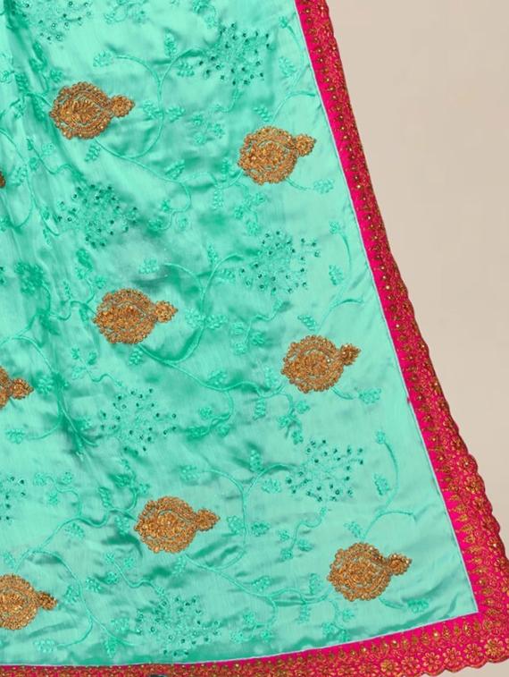 women sea green embroidered saree with blouse - 21317491 - Standard Image - 2