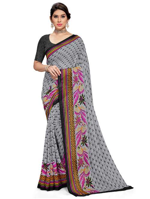 women grey geometric printed saree with blouse - 21317563 - Standard Image - 0