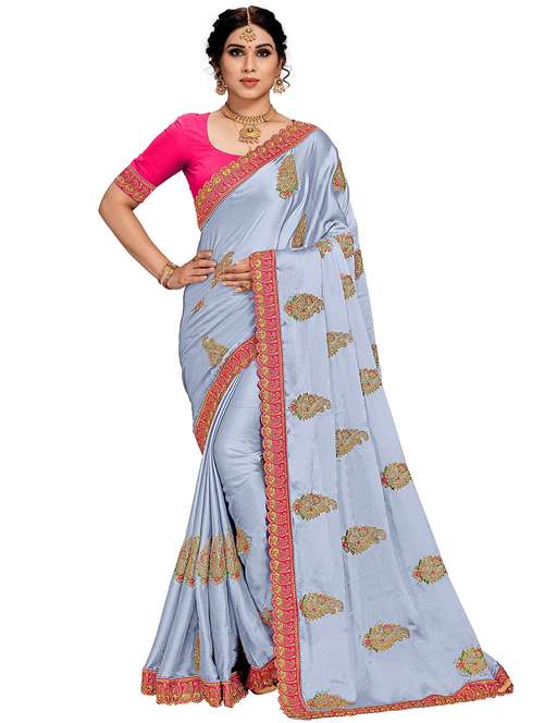 women grey embroidered saree with blouse - 21317566 - Standard Image - 0