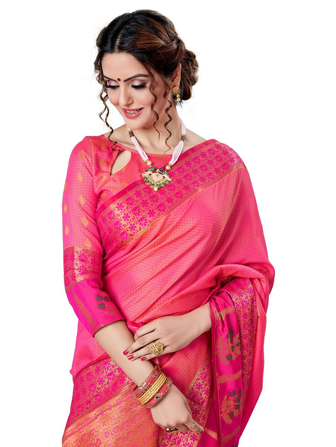 women pink self design banarasi saree with blouse - 21317604 -  Standard Image - 2