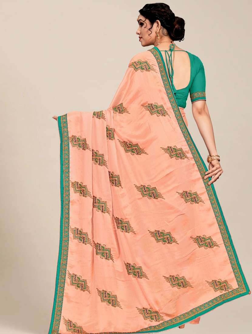 women peach embroidered saree with blouse - 21317681 -  Standard Image - 2