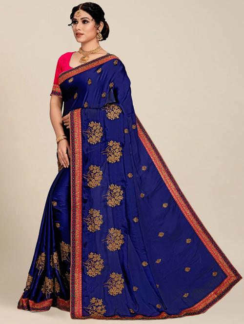 women blue embroidered saree with blouse - 21317701 -  Standard Image - 0
