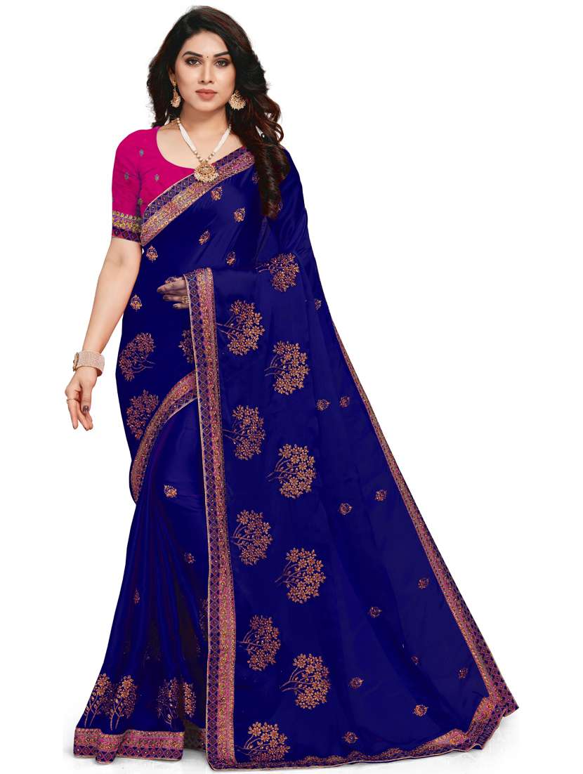 women blue embroidered saree with blouse - 21317703 -  Zoom Image - 0