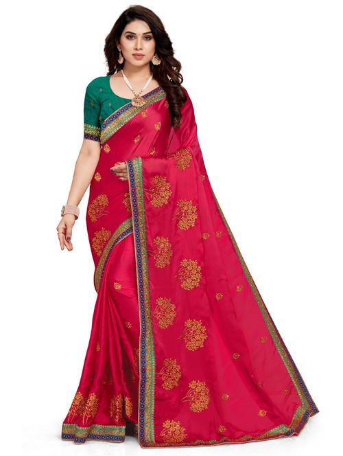 wome pink embroidered saree with blouse - 21317711 -  Standard Image - 0
