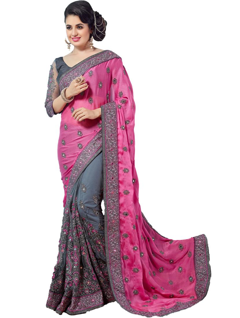 women embroidered half & half saree with blouse - 21317838 - Zoom Image - 0