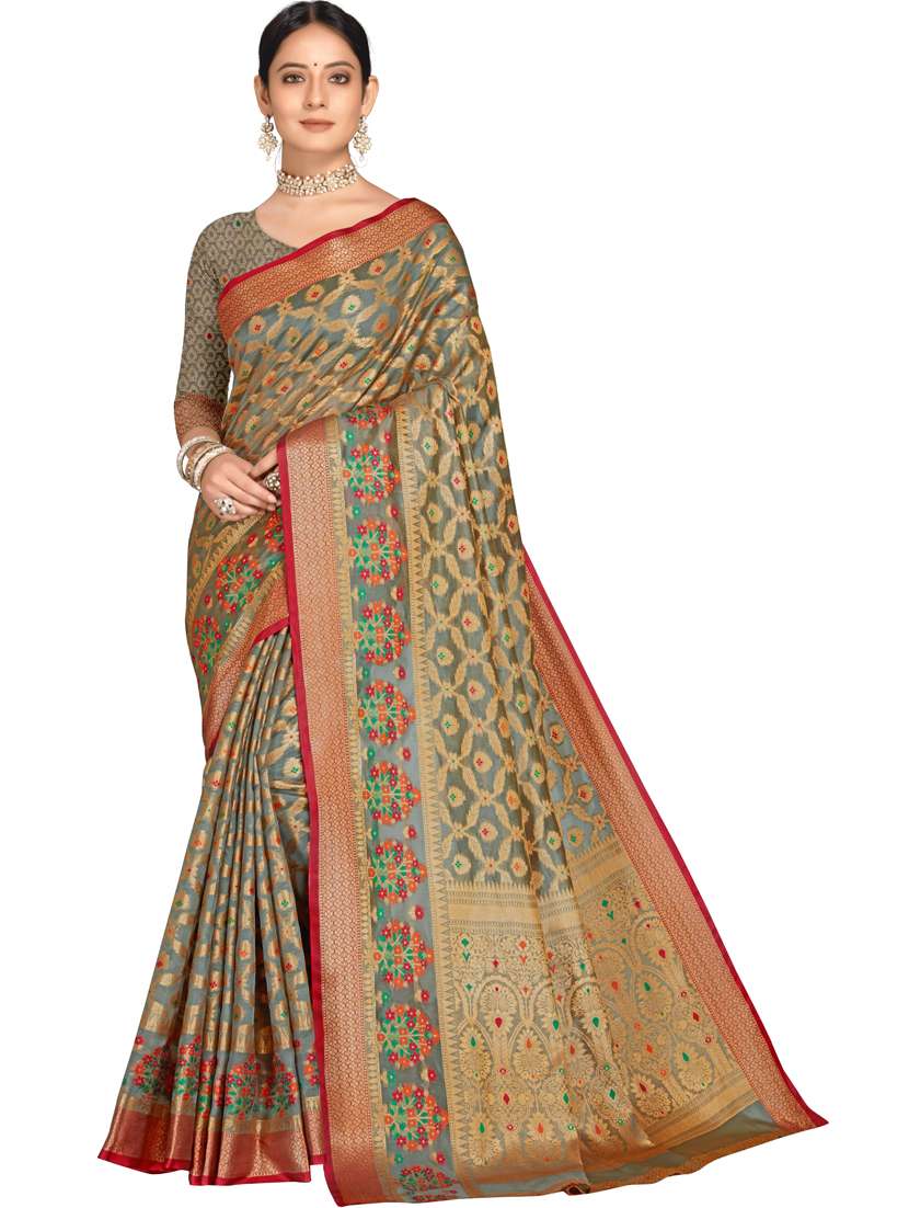 women self design banarasi saree with blouse