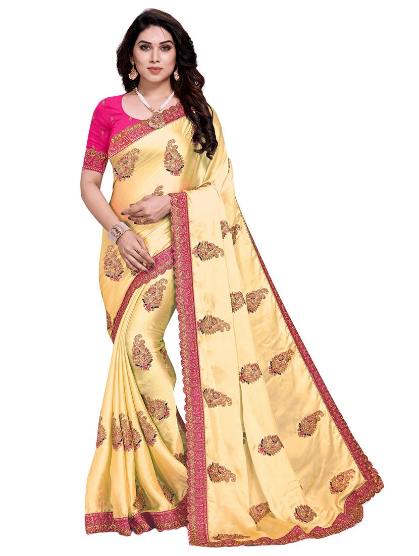 women yellow embroidered saree with blouse - 21317928 -  Zoom Image - 0