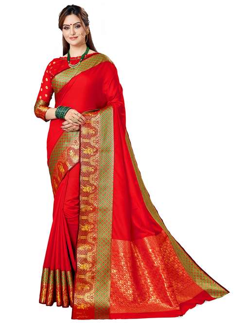 women red self design banarasi saree with blouse - 21318118 - Standard Image - 0