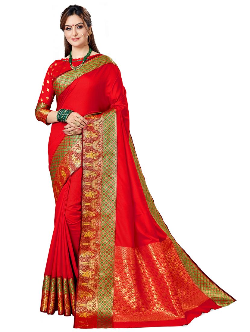 women red self design banarasi saree with blouse - 21318118 - Zoom Image - 0
