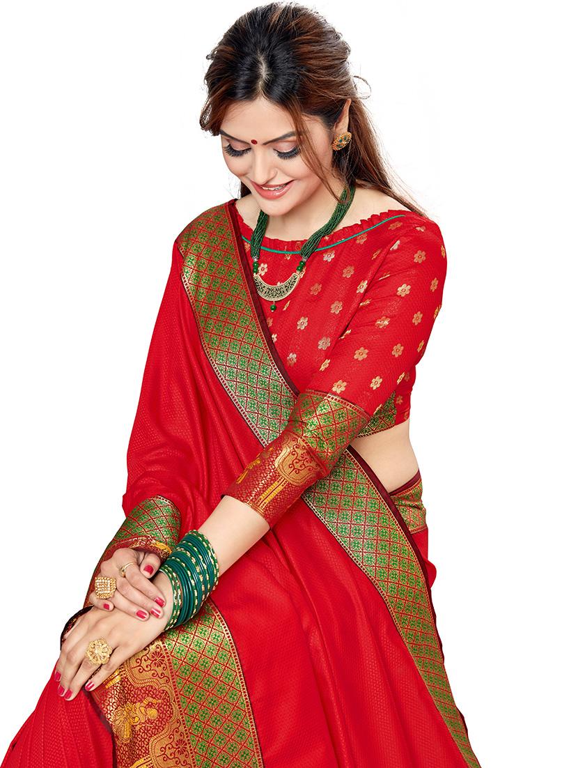 women red self design banarasi saree with blouse - 21318118 - Standard Image - 2