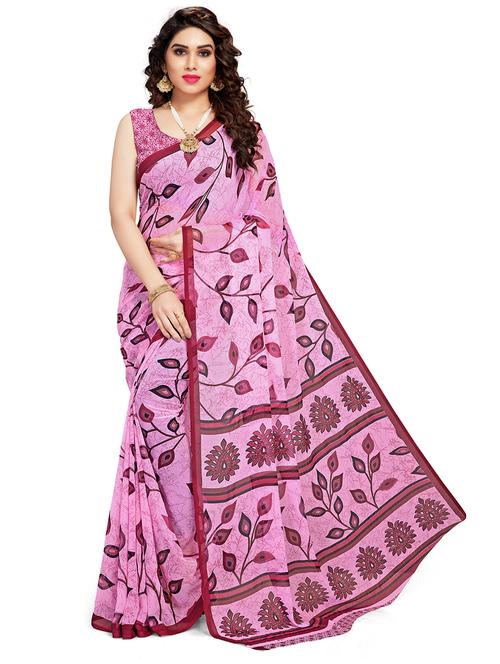 women pink printed geogette saree with blouse - 21318123 - Standard Image - 0