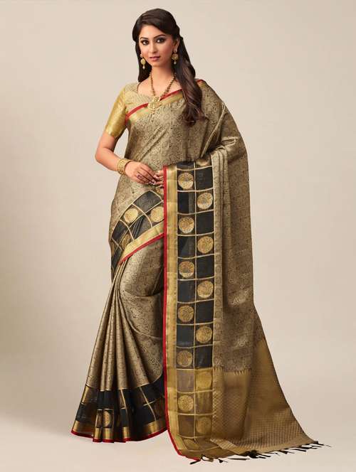 beige silk blend kanjivaram saree with blouse - 21318170 -  Standard Image - 0
