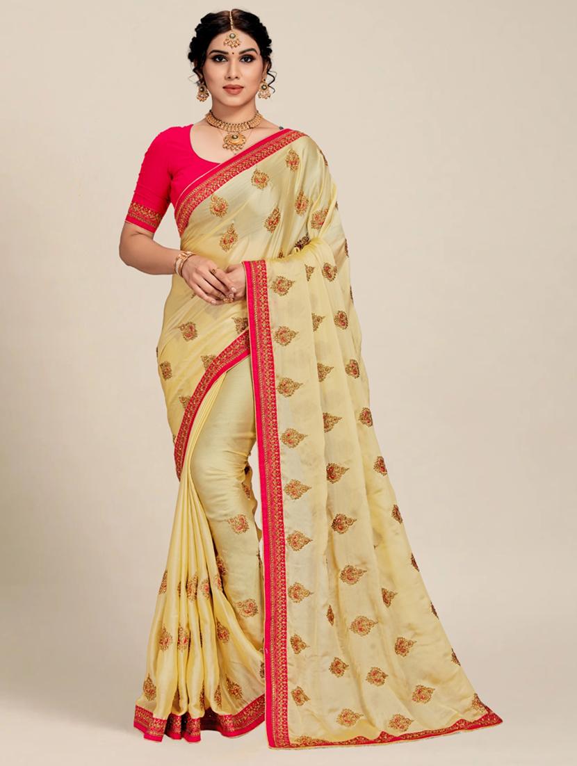 women beige printed saree with blouse